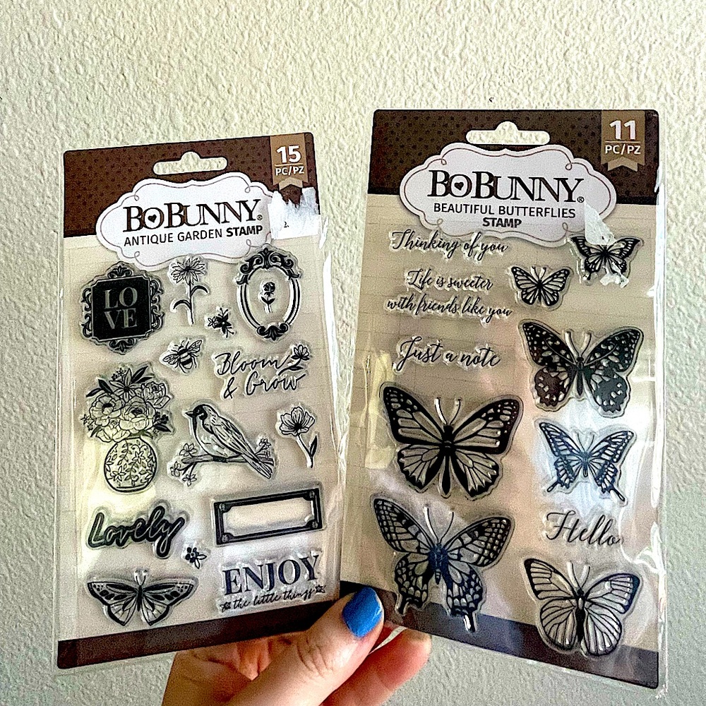BoBunny raised stamps two pack brand new, beautiful butterflies & antique garden